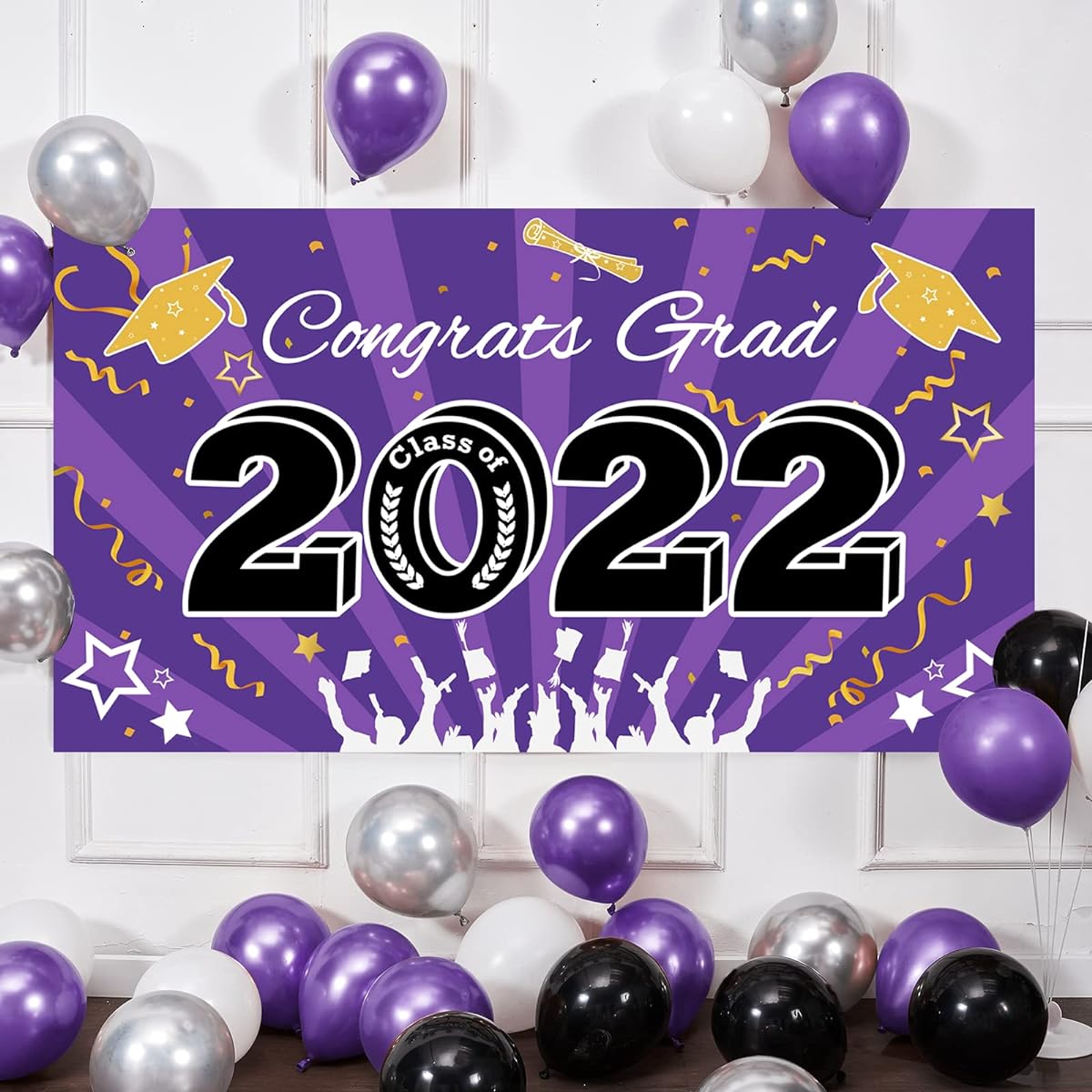 Bunny Chorus Graduation Banner Class of 2022 - Extra Large 71" x 40" Purple Graduation Photo Backdrop Congratulations for Outdoor/Indoor Party Supplies