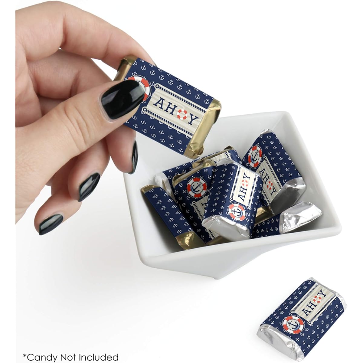 Ahoy - Nautical - Mini Candy Bar Wrapper Stickers - Baby Shower or Birthday Party Small Favors - 40 Count
