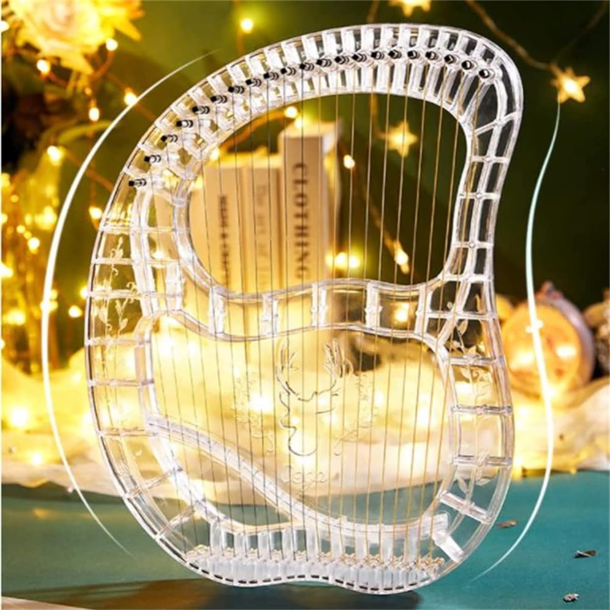 WowZza Lyre Harp, 21 String Metal Clear Body Stringed Instrument with Tuning Wrench, Spare Strings and Carry Bag