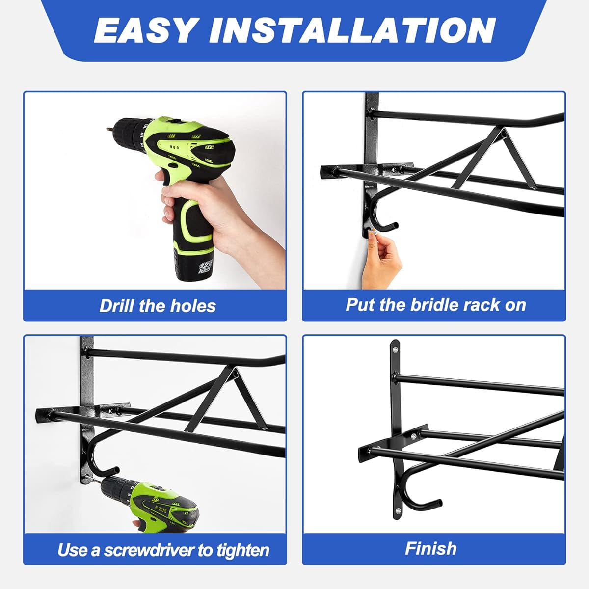 Buryeah Saddle Rack Saddle Stand Wall Mounted Saddle Rack Stand for Western Saddles Black with Mounting Screws Set of 2