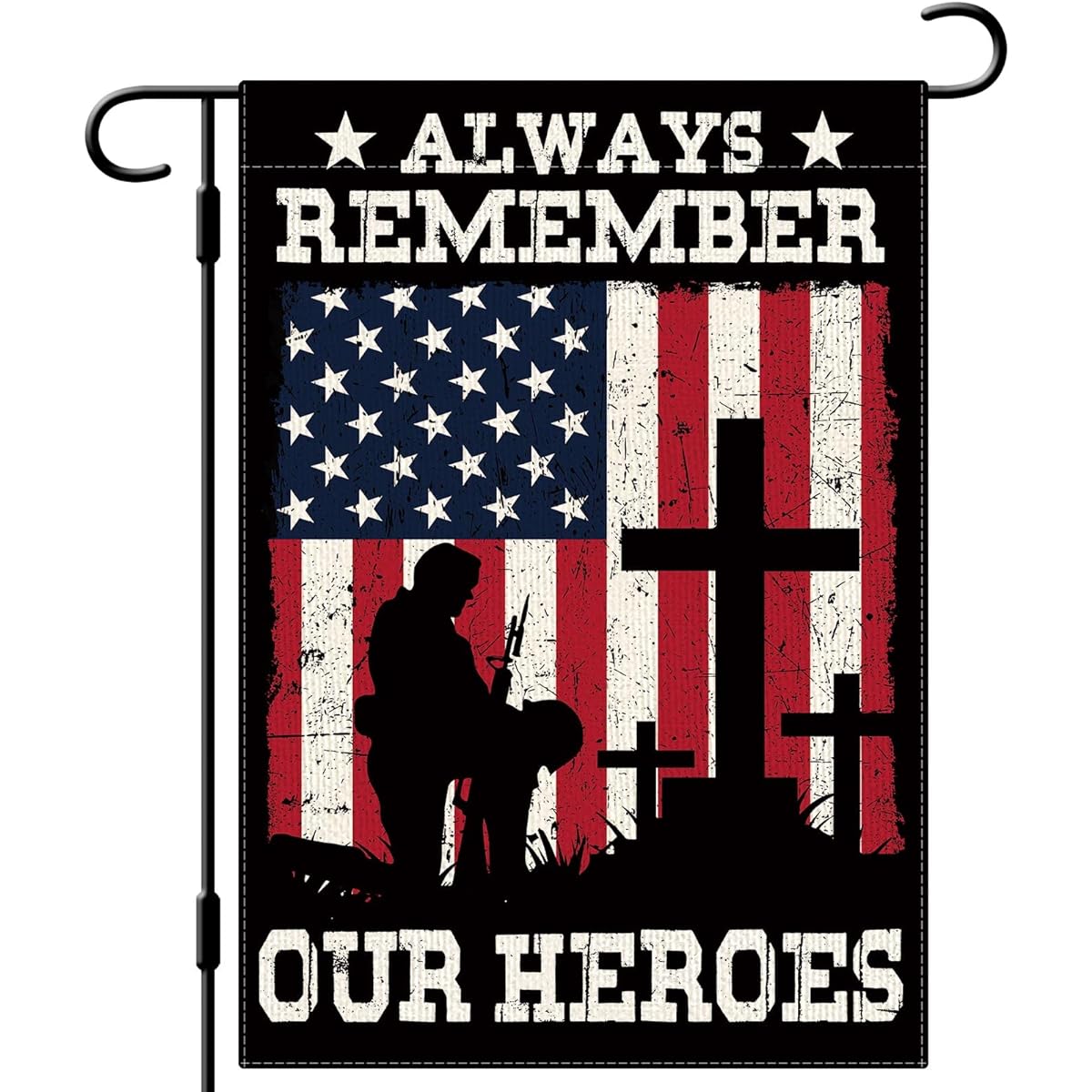 DLZDN Memorial Day Soldier Garden Flag 12x18 Inch Vertical Double Sided 4th of July Patriotic Flag Always Remember Our Heroes Military Soldier Garden Outdoor Decor