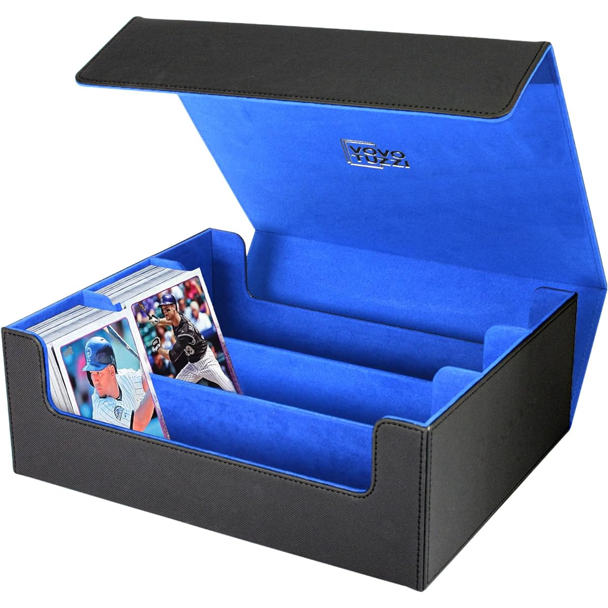 Card Storage Box for Trading Cards 1800+ PU Leather Card Deck Case Magnetic Closure Collector Card Holder Organizer for MTG/YuGiOh/BCW/TCG/Sports Cards (Blue)