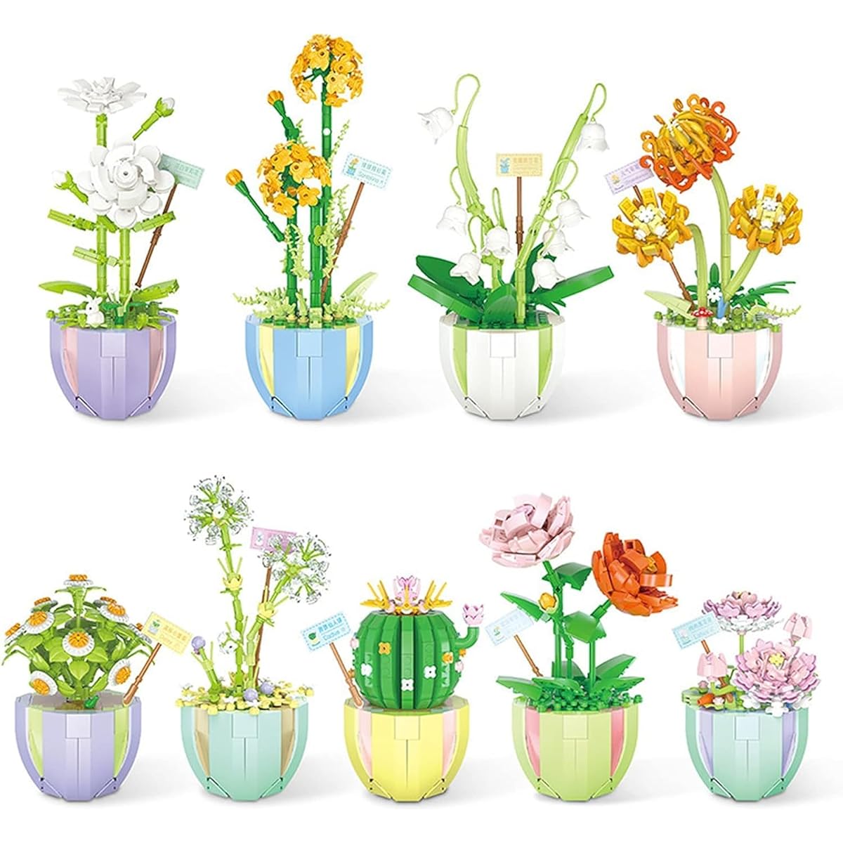 POSO Block Toys, Building Blocks, Micro Blocks, Bonsai, Potted Plants, Houseplants, Flowers, 3D Puzzles, Assembly Toys, DIY, Room Interior, Never Withers, New Year Gift, Birthday, Christmas, Present, Gift, Boys, Girls, Adults, 9PCS (9PCS)