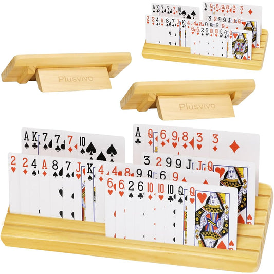 plusvivo Playing Card Card Holder Set of 4 Adjustable Stands for Elderly Adults Kids 5 Slots Up to 110 Cards 12 Inch Wooden Card Holder for Canasta Bridge