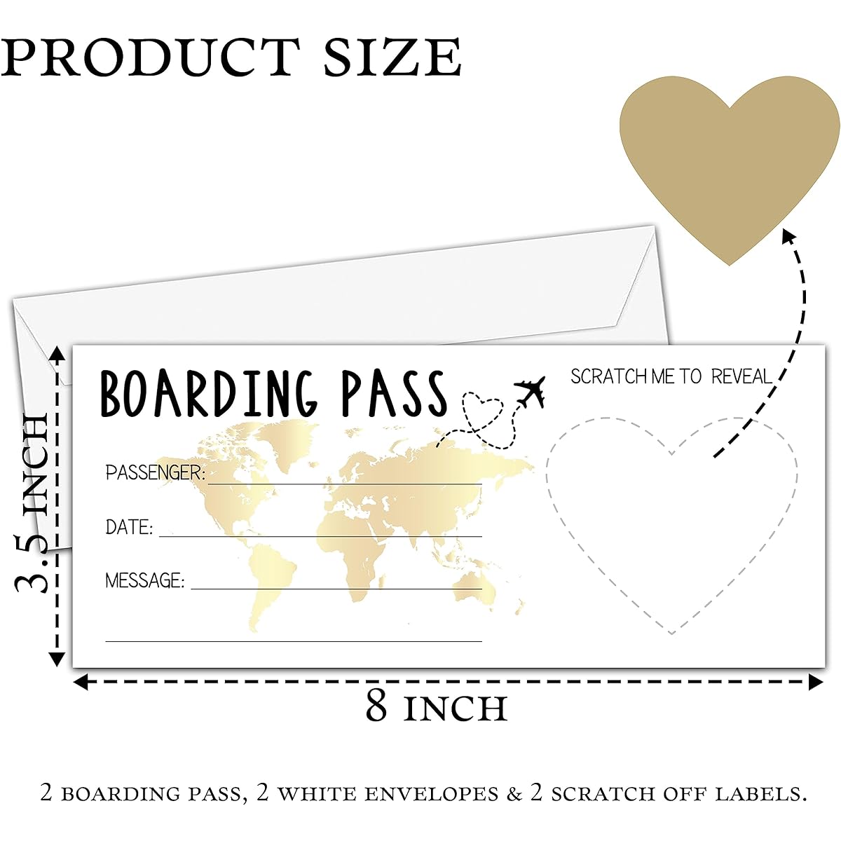 AWSICE 2 Sets Scratch Surprise Boarding Passes Make Your Own DIY Travel Tickets Surprise Reveal Cards for Holiday Christmas Wedding Birthday Anniversary Party Supplies (3.5"x8" Gold) -A002