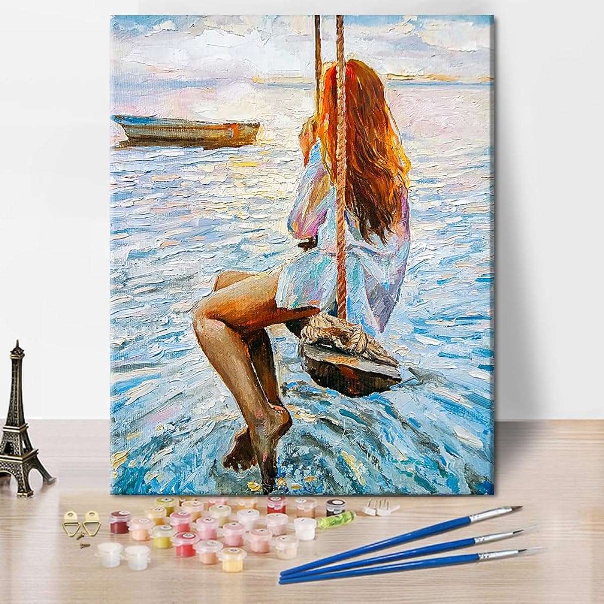 TUMOVO Paint by Numbers for Adults Girls Swing Paint by Numbers Sea Oil Painting for Adults Kids DIY Paint by Number Kits Easy Acrylic Painting by Numbers Canvas Art 16"x20"