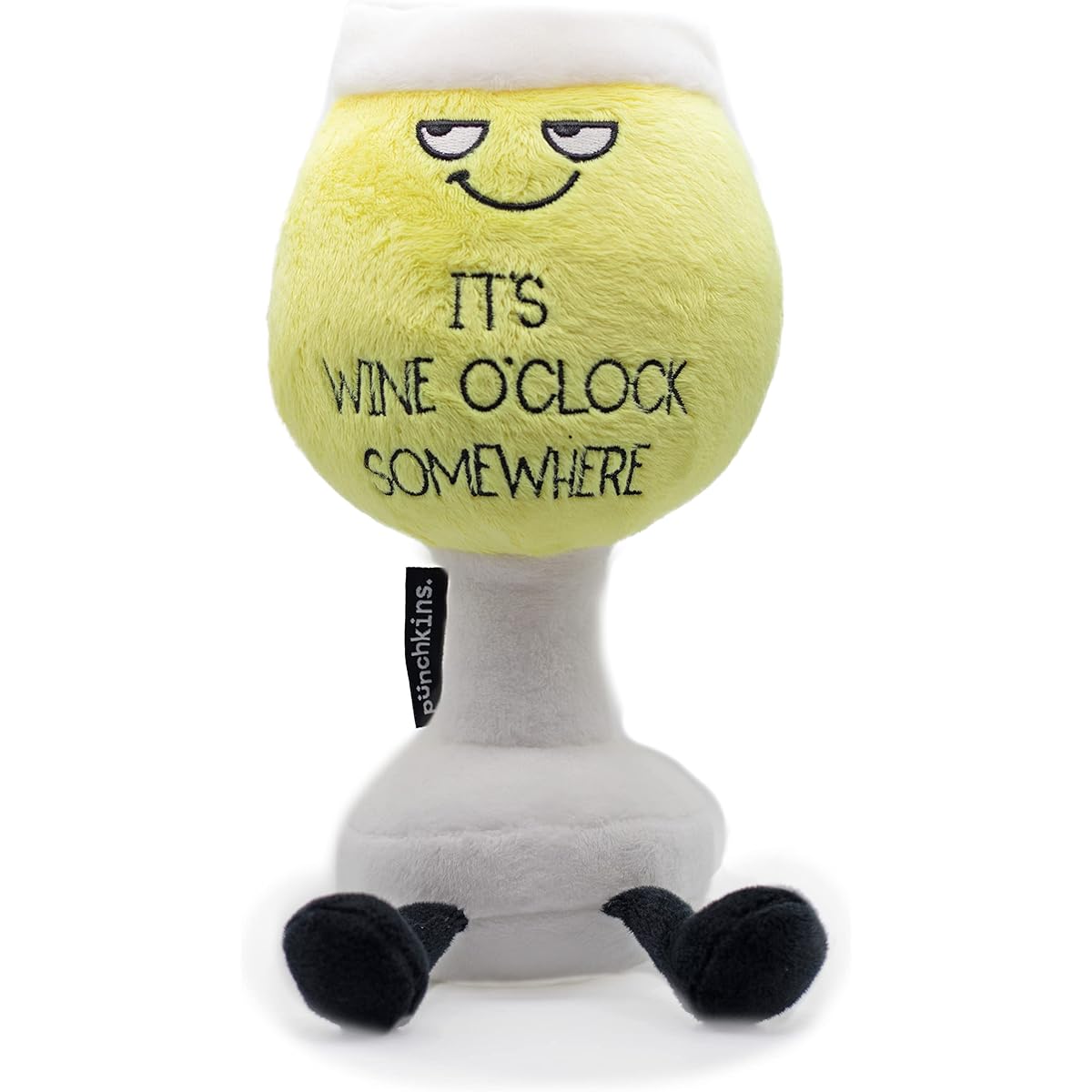 PUNCHKINS- Its Wine Oclock Somewhere Plush White Wine - Funny White Elephant Gag Gift for Friends