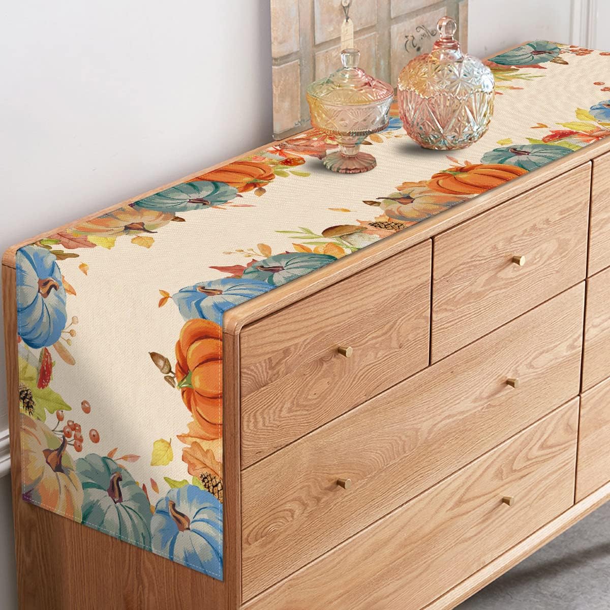 Rainlemon Linen Fall Table Runner Watercolor Pumpkin Maple Leaf Fall Thanksgiving Kitchen Dining Room Decoration Supplies