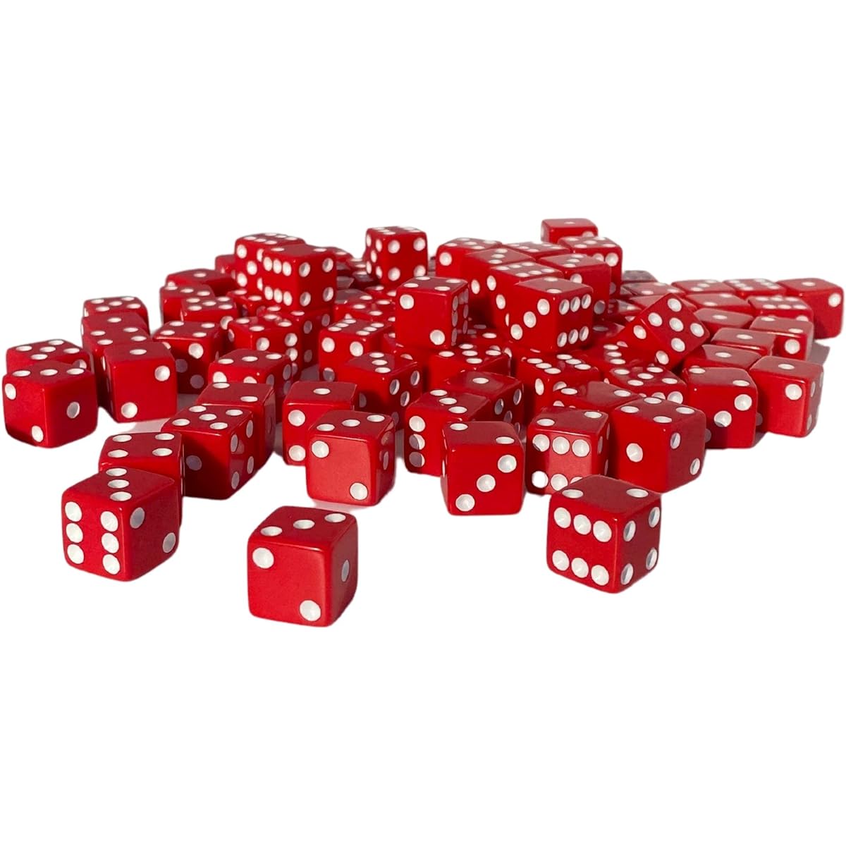 MR CHIPS D6 Standard 16mm Opaque Dice with Pip Dots, Pack of 100, Red