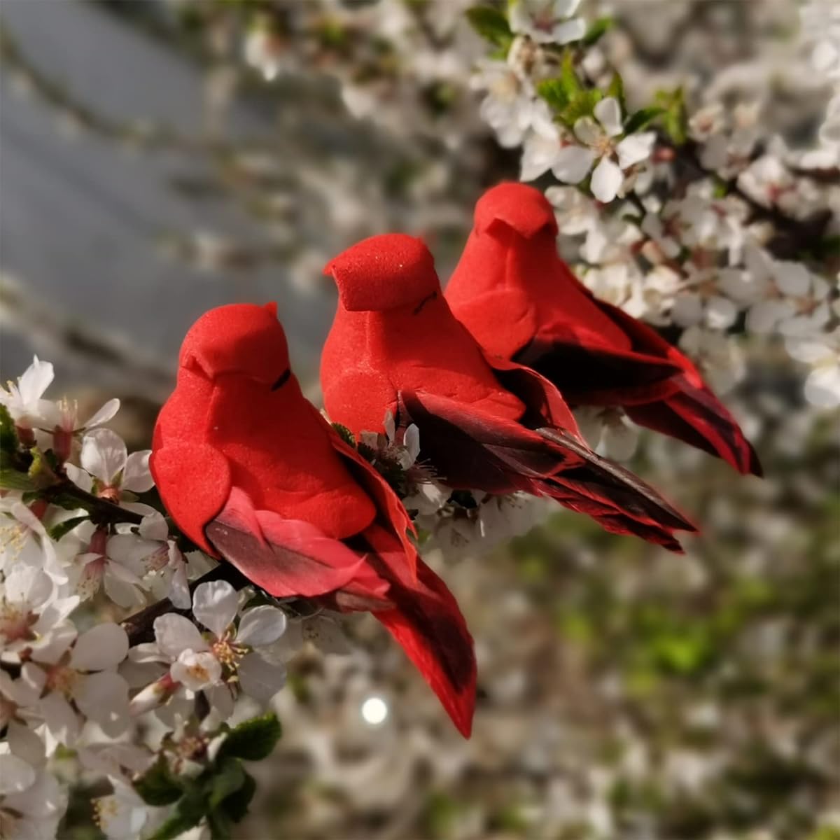 Wonderland Series - Red Feather Bird; Cardinal Bird; Christmas Decoration; 12 Pieces; Small