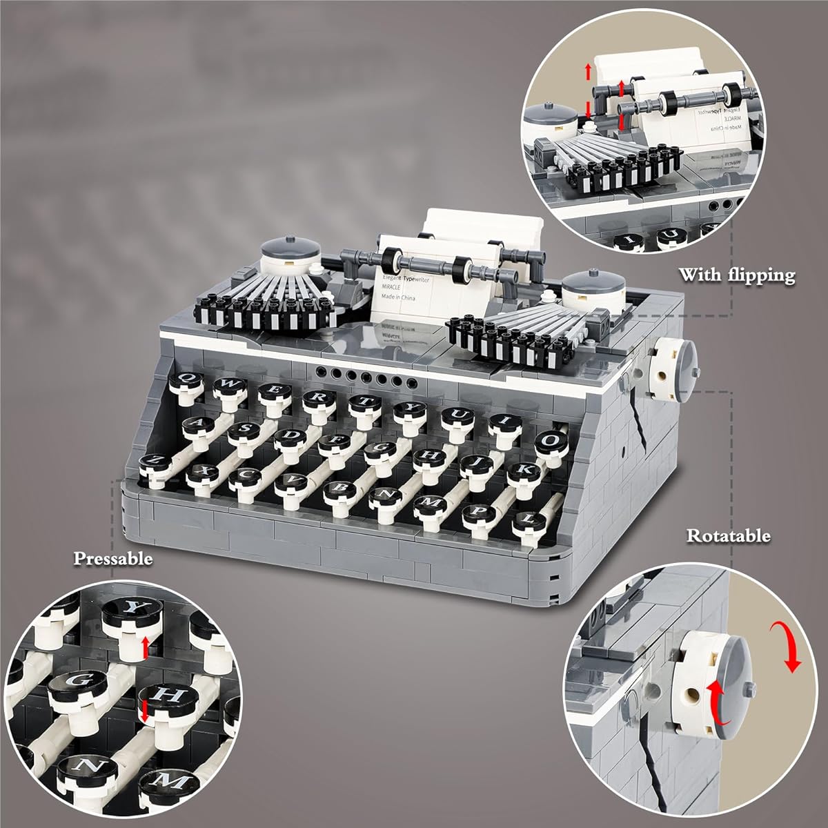 TOY PLAYER Retro Typewriter Building Kit Ideas Collectible Retro Building Set Mini Brick Building Set for Adults
