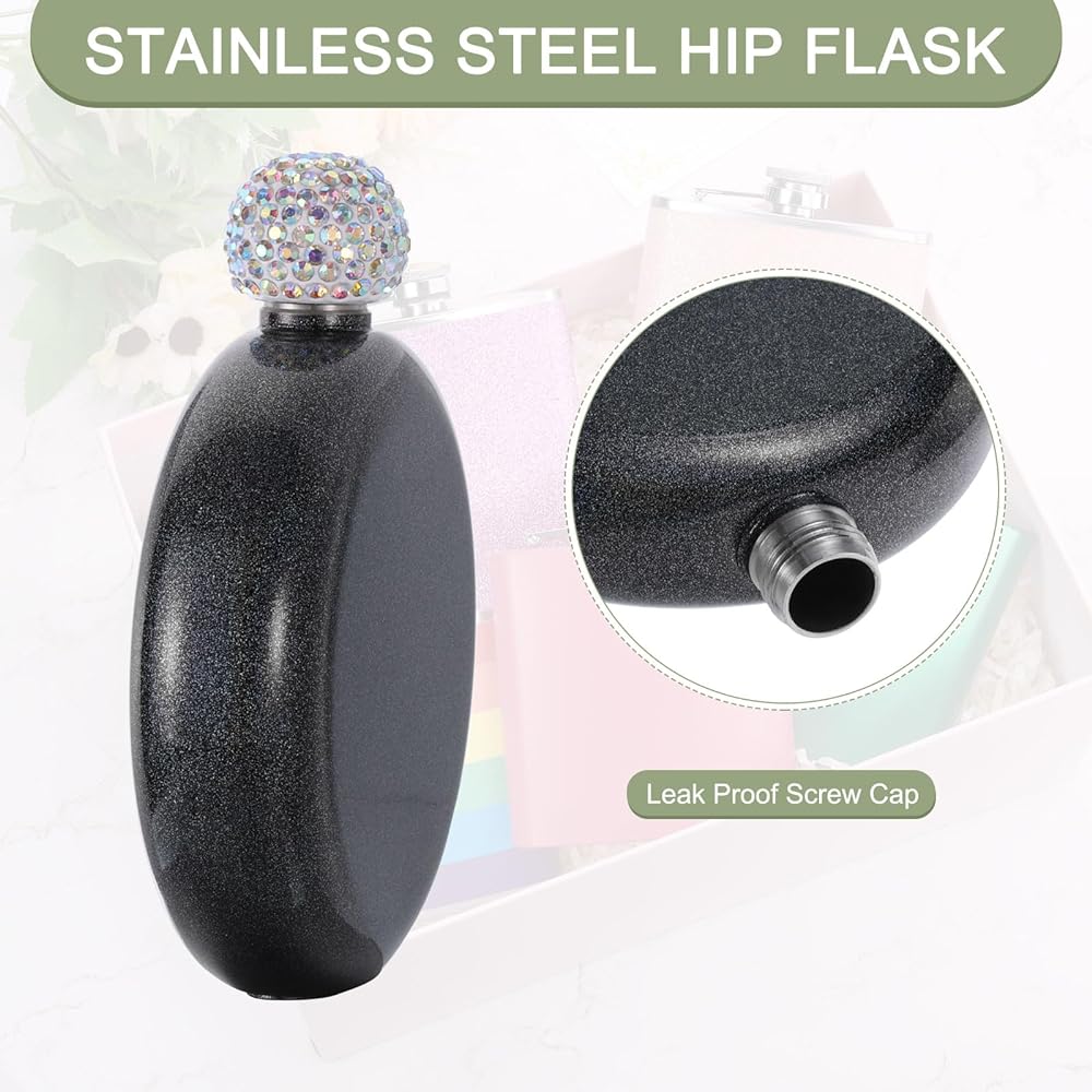uxcell Hip Flask for Liquor 5oz/140ml Stainless Steel Leak Proof Women's Flask for Camping Hiking Picnic Outdoor Activities Black