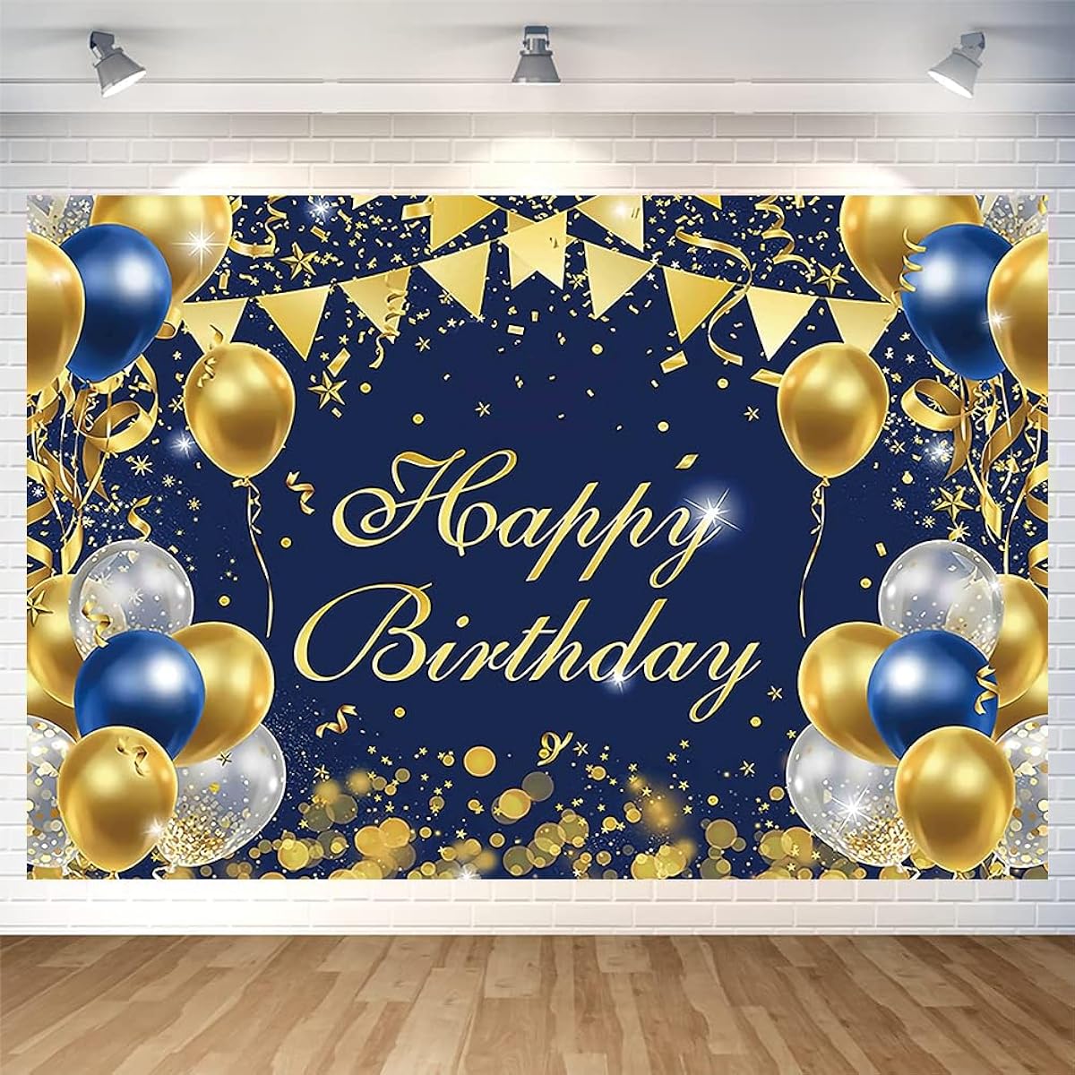 Blue Gold Birthday Party Backdrop Blue Gold Happy Birthday Banner Blue Gold Photo Background for Home Decoration Party Supplies 70.8 x 47.2 Inch