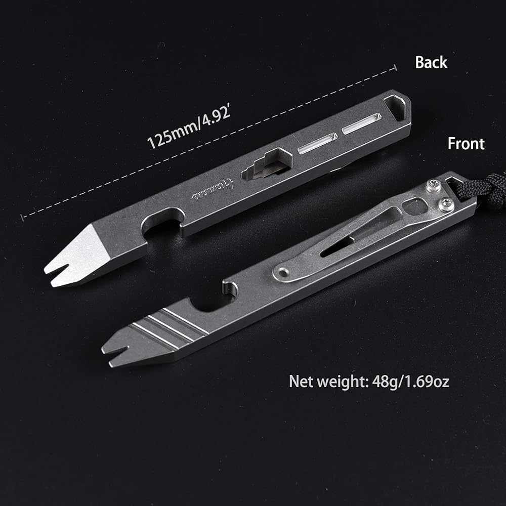 Hamans Titanium Prybar EDC Multi Tool Bottle Opener Wrench Screwdriver with Clip Function