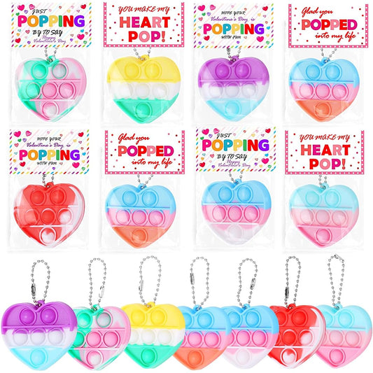 28 Pieces Heart Shaped Pop Fidget Toys with Valentine's Day Cards for Kids Valentine School Classroom Exchange Kit for Kids Party Favors for Kids