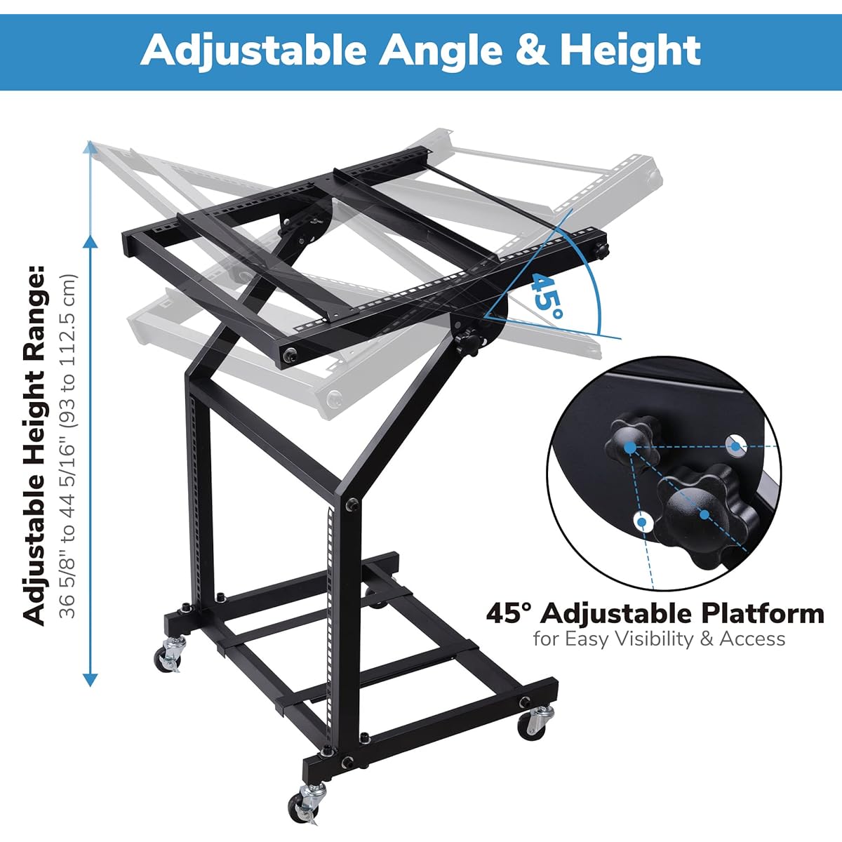 AW 9U DJ Mixer Stand Adjustable Rack Mount Rolling Stage Cart Studio Music Show