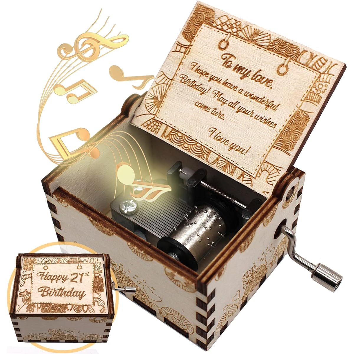 ukebobo Wooden Music Box - Happy Birthday Music Box 21st Birthday 21st Birthday Party Decoration - 1 Set (21-01 Years)