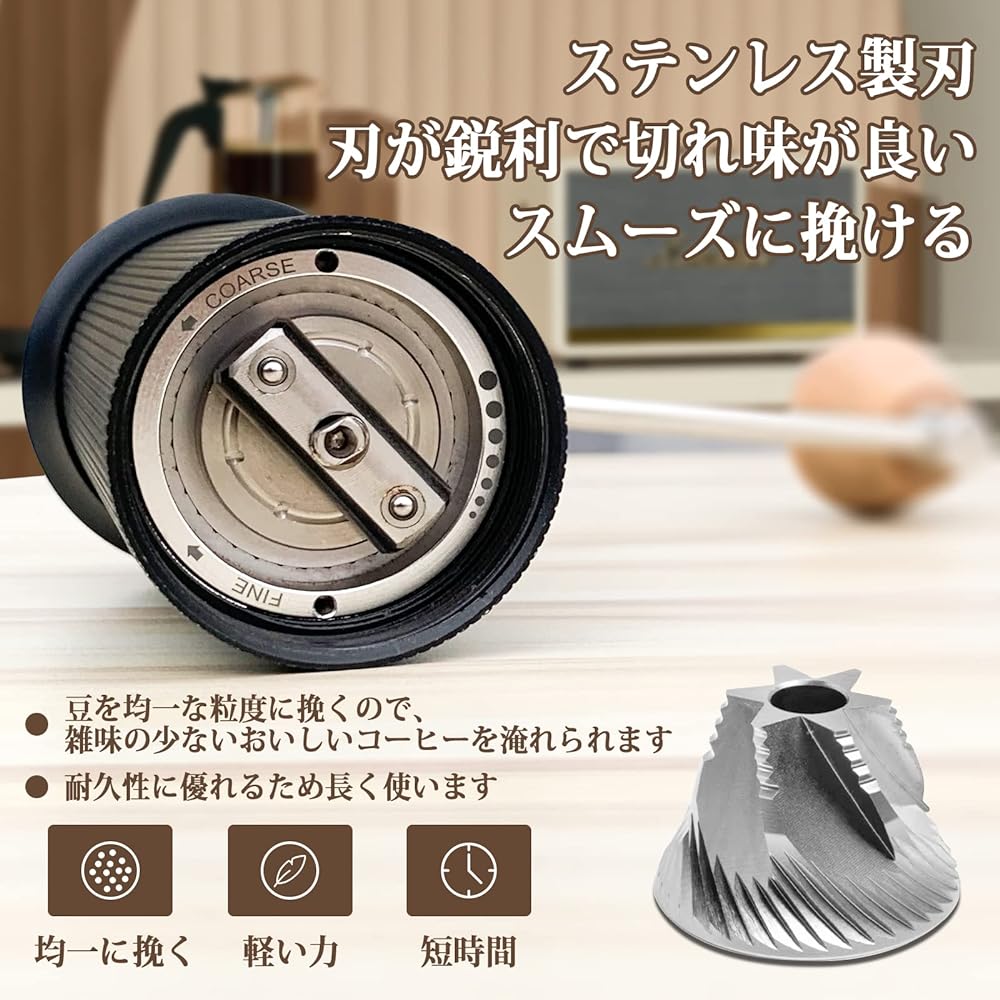Manual Coffee Mill, Hand Ground Coffee Mill, 440C Stainless Steel Blade, Manual Coffee Mill, Coffee Grinder, Adjustable Coarseness, Rapid Grind, Manual Coffee Mill, Outdoor, with Brush, Uniform Powder, Labor Saving, Small, Easy to Care, Cannot be Washed,