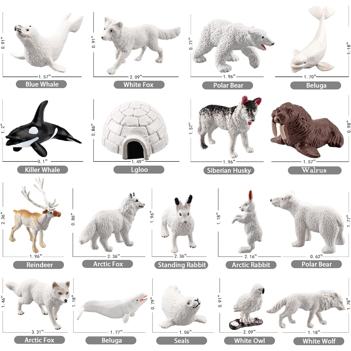 SCAHOW 18 Pieces Arctic Animal Toys Plastic Polar Animal Habitat Figurines Realistic Arctic Fox Wolf Penguin Igloo Polar Bear Reindeer Figures Miniature Toys for Kids Cake Topper Birthday Gift