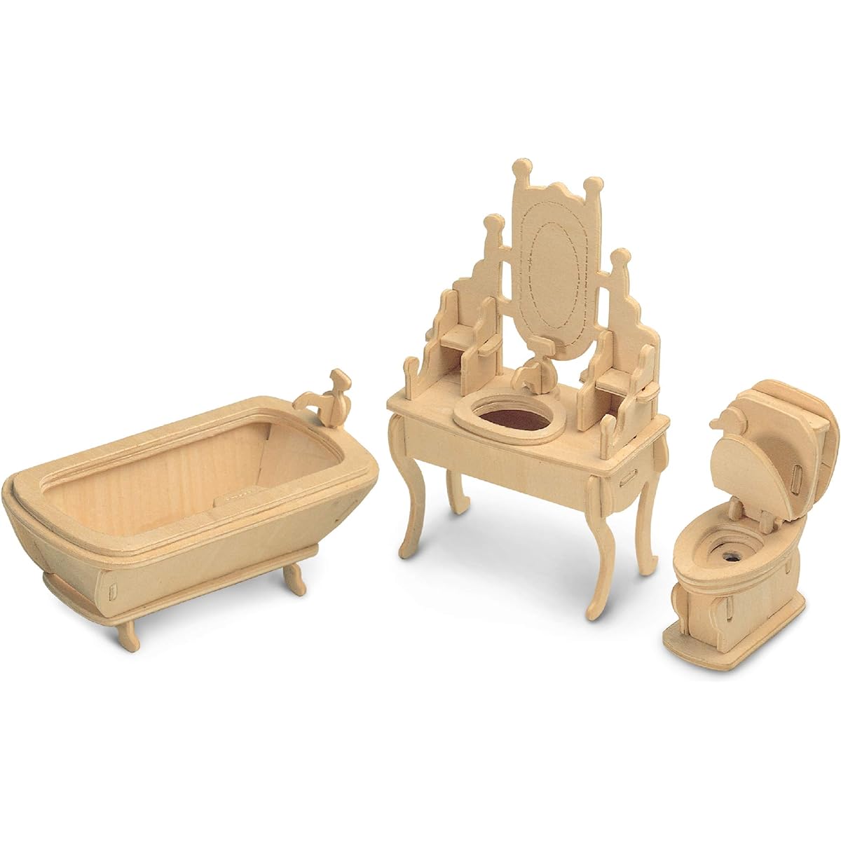 Puzzled Bathroom Dollhouse Furniture Set 3D Wood Construction Kit (1/4 Scale) by Puzzled