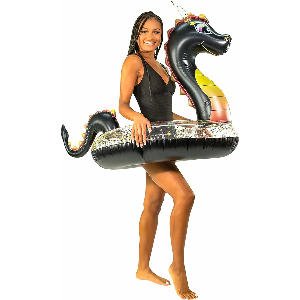 PoolCandy Inflatable Sea Dragon Pool Tube 40" Sparkly Fun Swim Ring for Kids & Adults