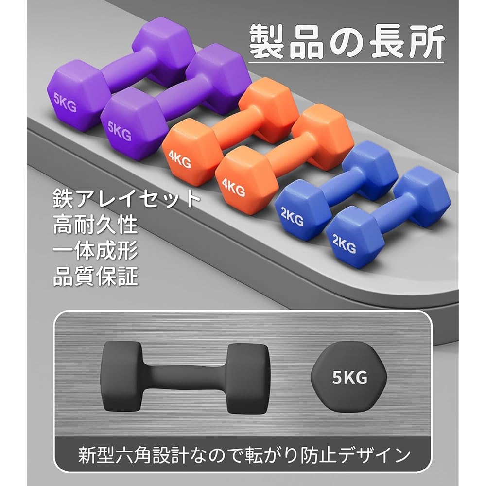 Taimonik Dumbbell [Set of 2 1kg 2kg 3kg 4kg 5kg 6kg 8kg 10kg] [7 colors to choose from] Muscle training, diet, iron array, soft coating