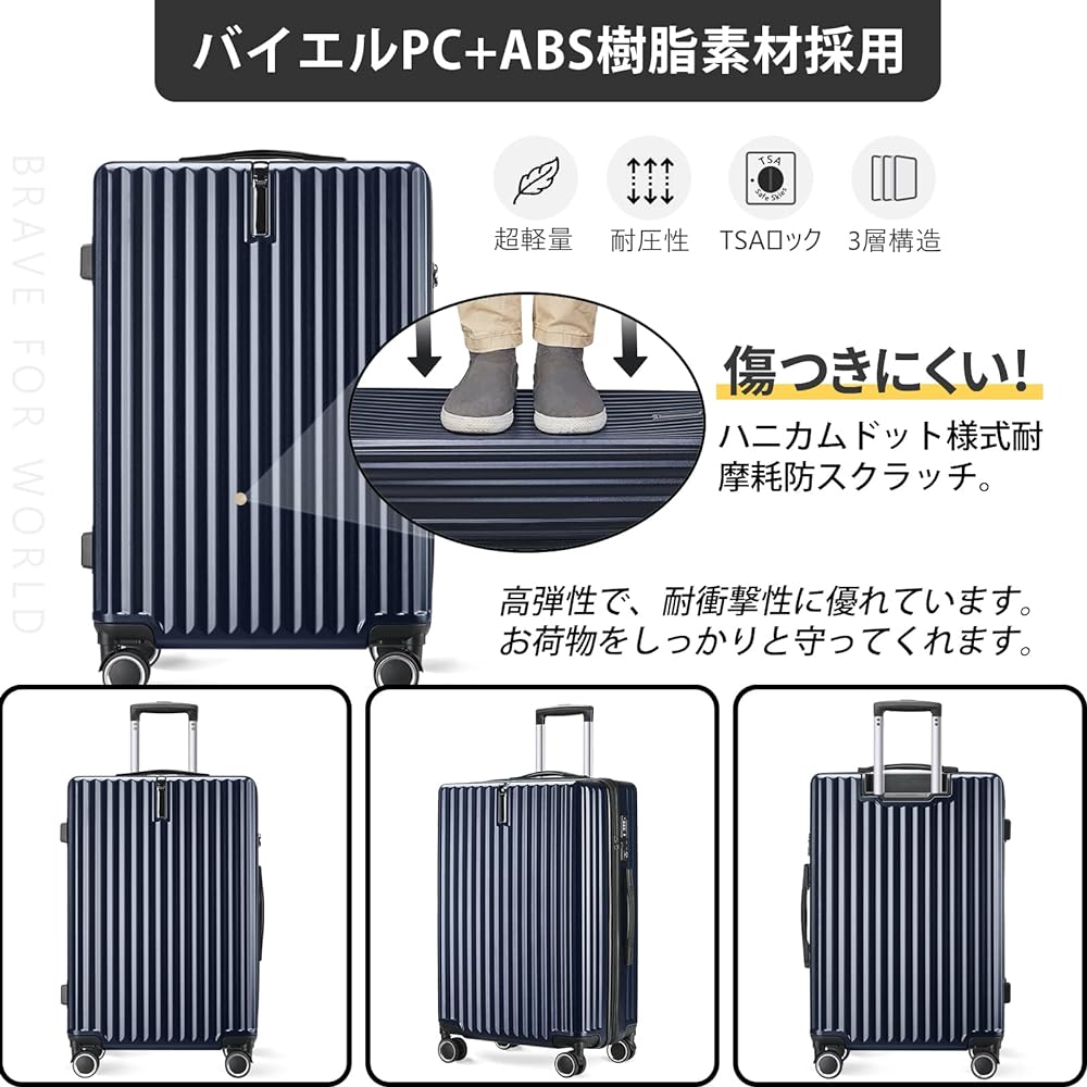 [APALUX] Suitcase M Size Carry Case Large Capacity Ultra Light Zipper Carry Bag Quiet Equipped with TSA Lock Double Casters Shockproof 360 Degree Rotation Zipper Type Travel Business Business Trip (Blue)