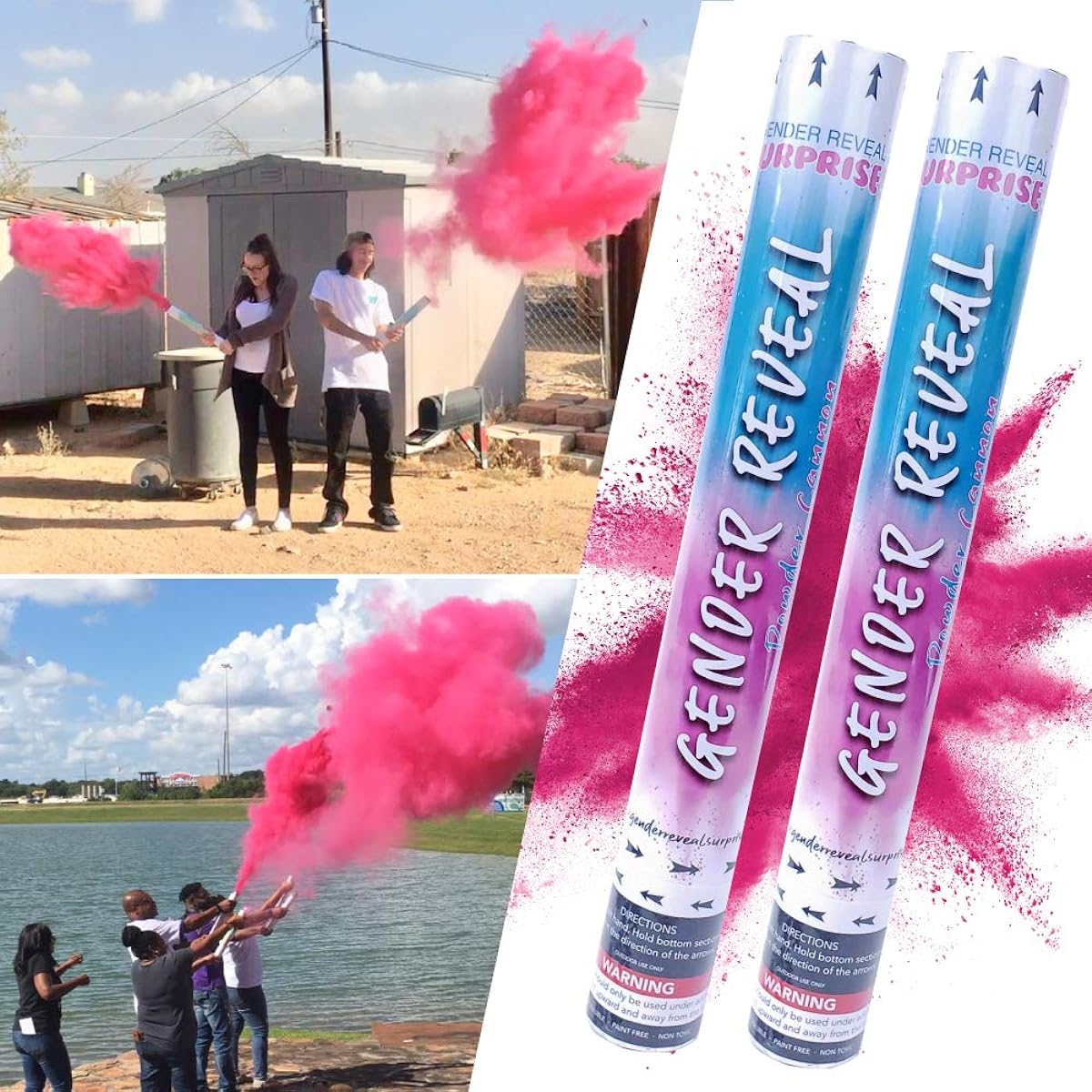 Gender Reveal Surprise Powder Cannon Bundle, 16 inch, Non-Toxic, 2 Pink Powder Poppers (Pink Powder, 2)