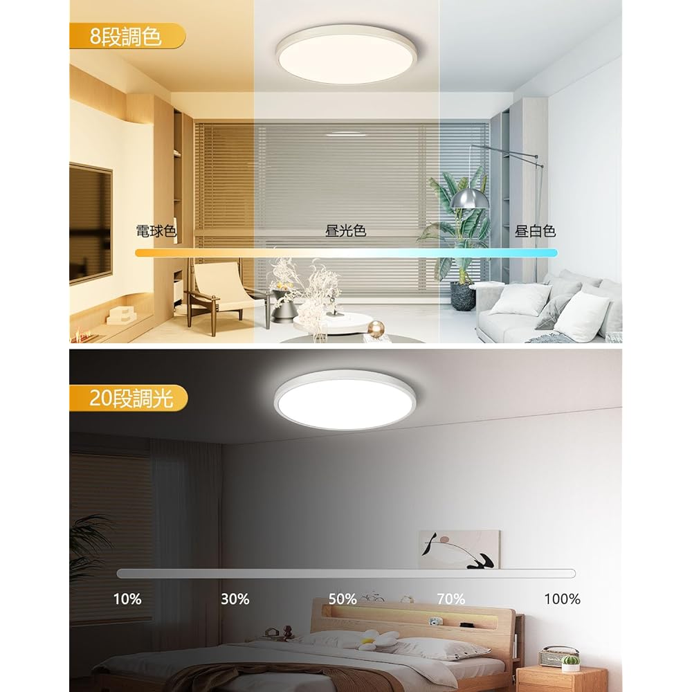 Antree LED Ceiling Light 6 Tatami Set of 2 24W 2800lm Indirect Night Light 3000-6500K Color Adjustment Lighting Fixture Ceiling 6 Tatami Light Electric Fluorescent Light Remote Control Included Smartphone APP Operation Ultra Thin Ceiling Light Suitable f