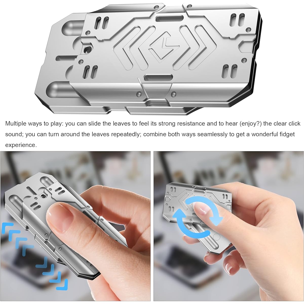 DjuiinoStar Premium Fidget Slider Multiple Ways to Play Addictive EDC Toy Stress Relief Gift Fidget Clicker CNC Machined Stainless Steel Toy for Adults DFS-07