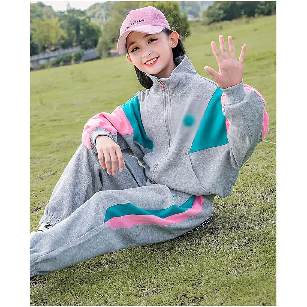 [CREAM] Children's Clothing, Kids, Girls' Jersey, Sweatshirt, Girls' Sportswear, Sweatshirt, Outerwear, Jacket, Long Pants, Girls' Top and Bottom Setup, Casual, Korean Style, Long Sleeve, Spring/Autumn, Dance, Junior, Stylish, Training, Athletic Wear, Sc