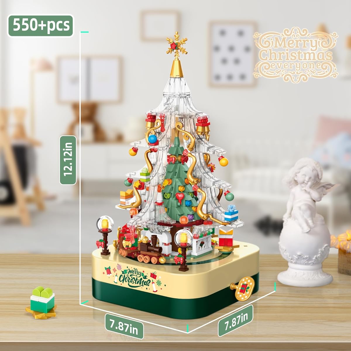 Mov stone Christmas Tree Building Set Compatible with Lego Christmas Tree Music Box, Christmas Home Decoration, Christmas Festival Gift for Kids and Adults