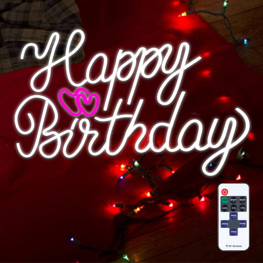 VEVOR Happy Birthday Neon Sign, 28" x 18" LED Neon Light Sign with Adjustable Brightness, Dimmer Switch and Power Adapter, Reusable for Party Club Celebration Decorations, White