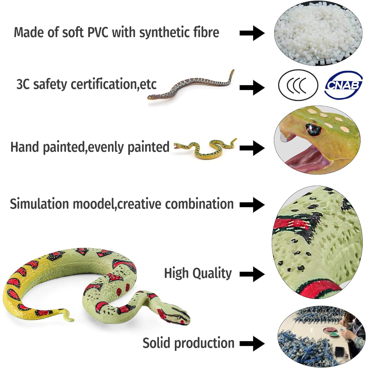 Atralo Service Snake Figures Wildlife Jungle Animal Model Playset 3 Piece Snake Figurines Party Favors Toys for Boys Girls Kids Toddlers
