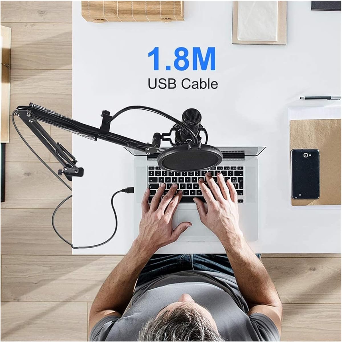 Microphone Studio Condenser USB Computer Microphone Kit with Adjustable Scissor Arm Stand Shock Mount for Voice T669 Condenser Microphone