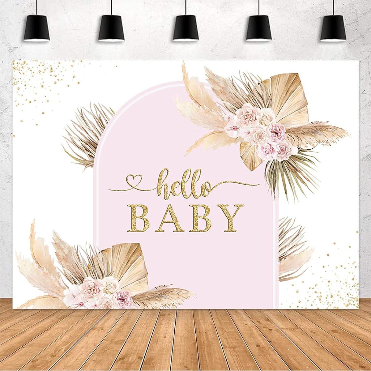 Avezano Boho Baby Shower Backdrop Decorations 8x6ft Pink Pampas Grass Floral Rainbow Arch Hello Baby Shower Photo Banner Bohemian Girls Baby Shower Oh Baby Party Background