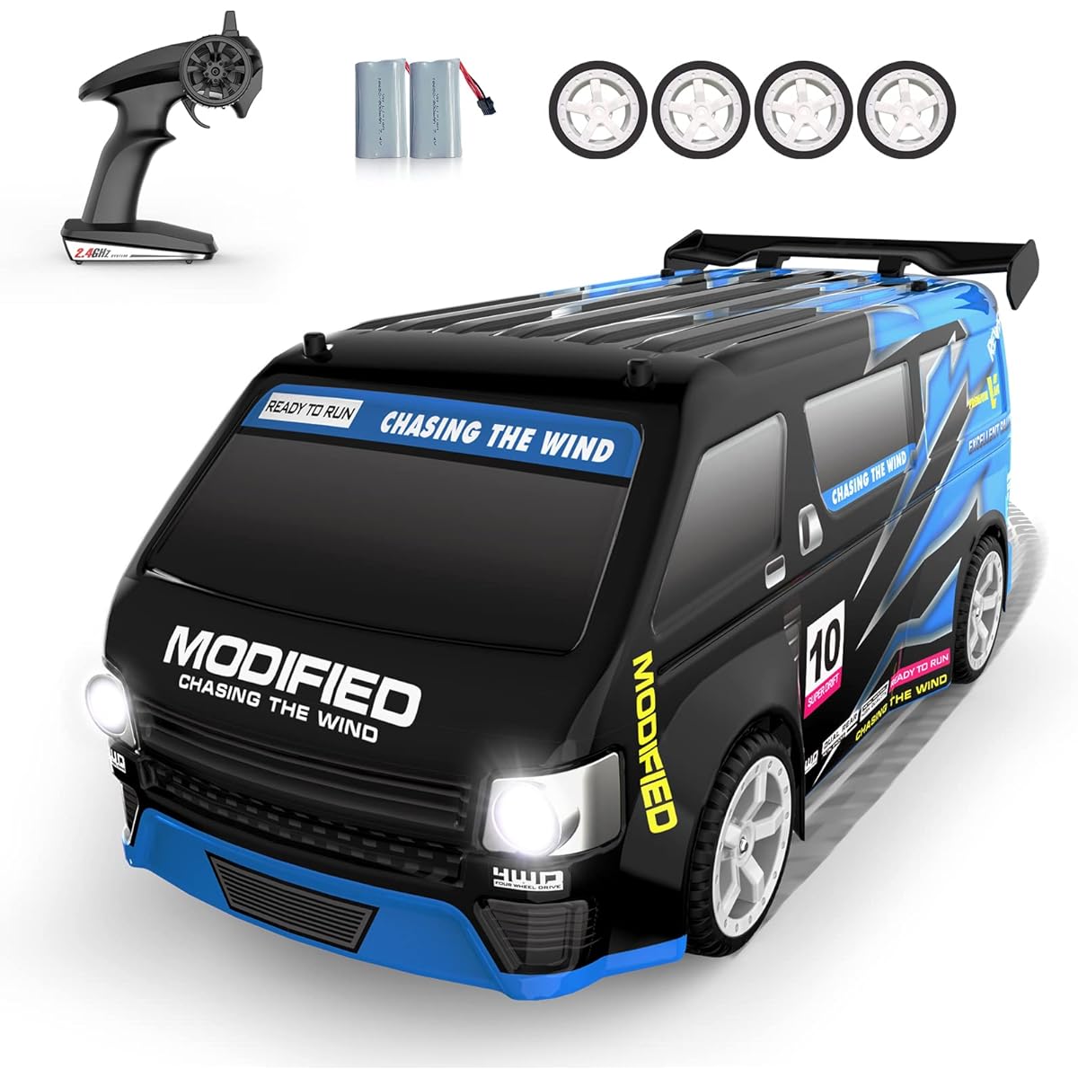 Carox Drift RC Car 1/14 Scale 4WD Mini Van Drift Car High Speed 25km/h 3 Light Modes 2 Rechargeable Batteries Included Fun for Kids and Adults (Blue) OX32BLU