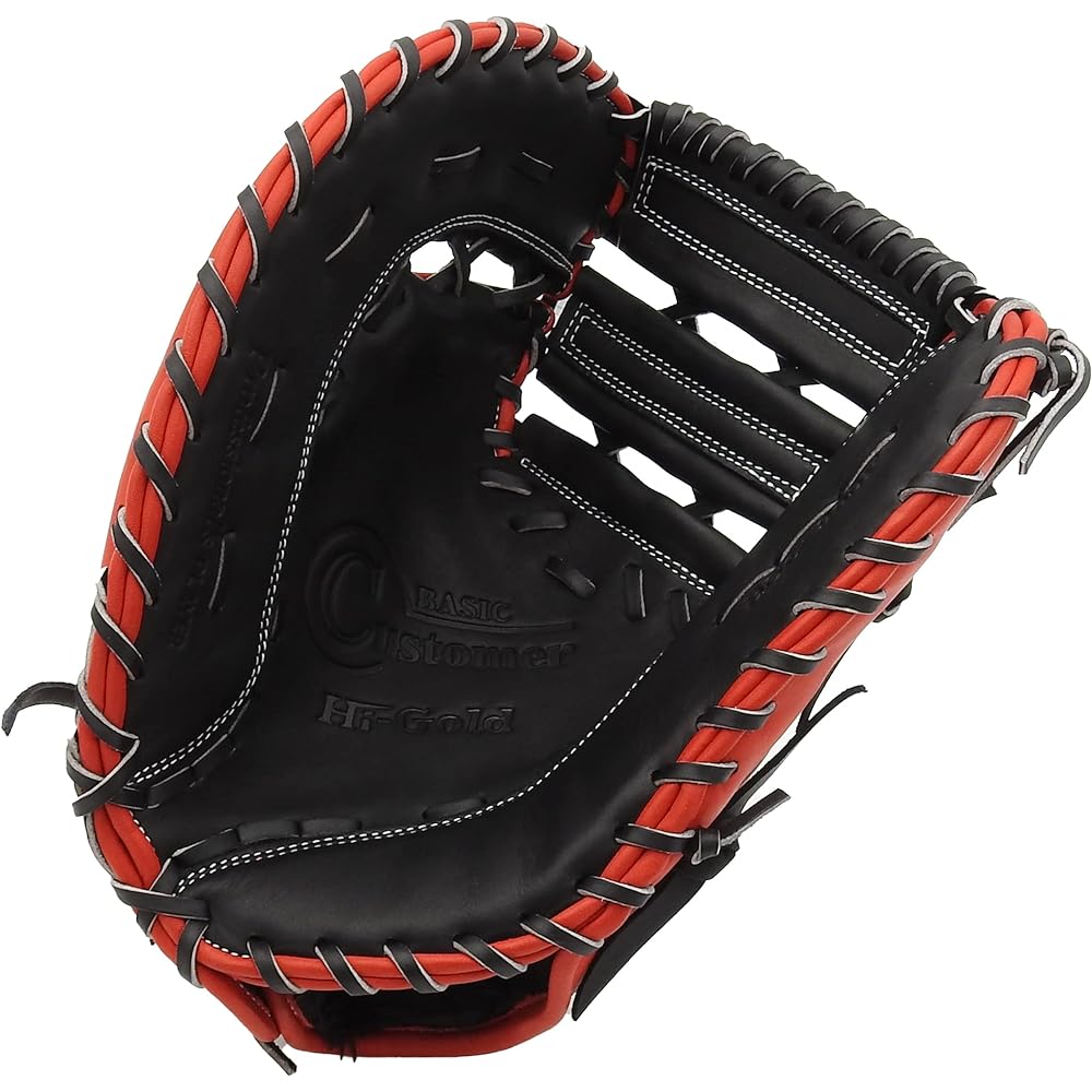 HI-GOLD Softball/Rubberball First Baseman/Catcher Mitt BASIC Customer BSG-965F Black x Red Orange First Mitt