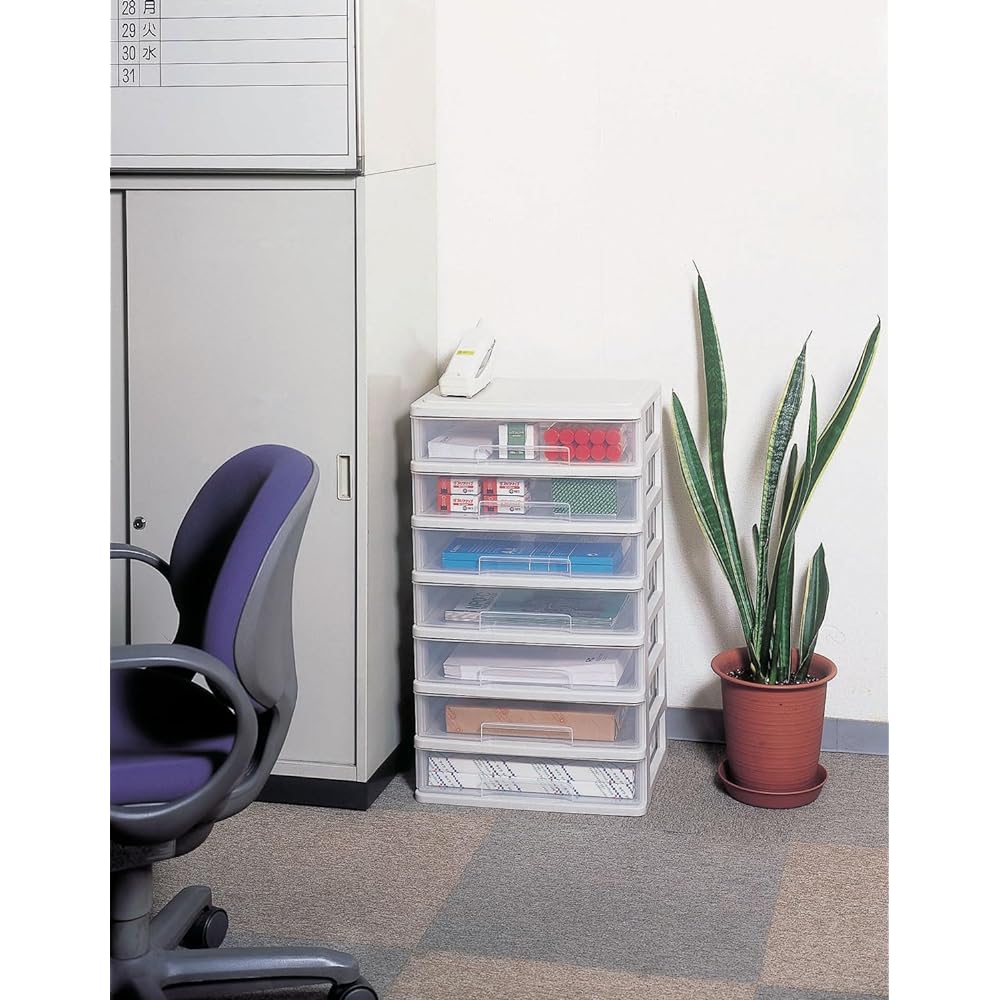 Thanko Plastic 7 Tier Storage for Small Items Stocky Width 41.3 x Depth 31 x Height 74.5cm Soft Beige