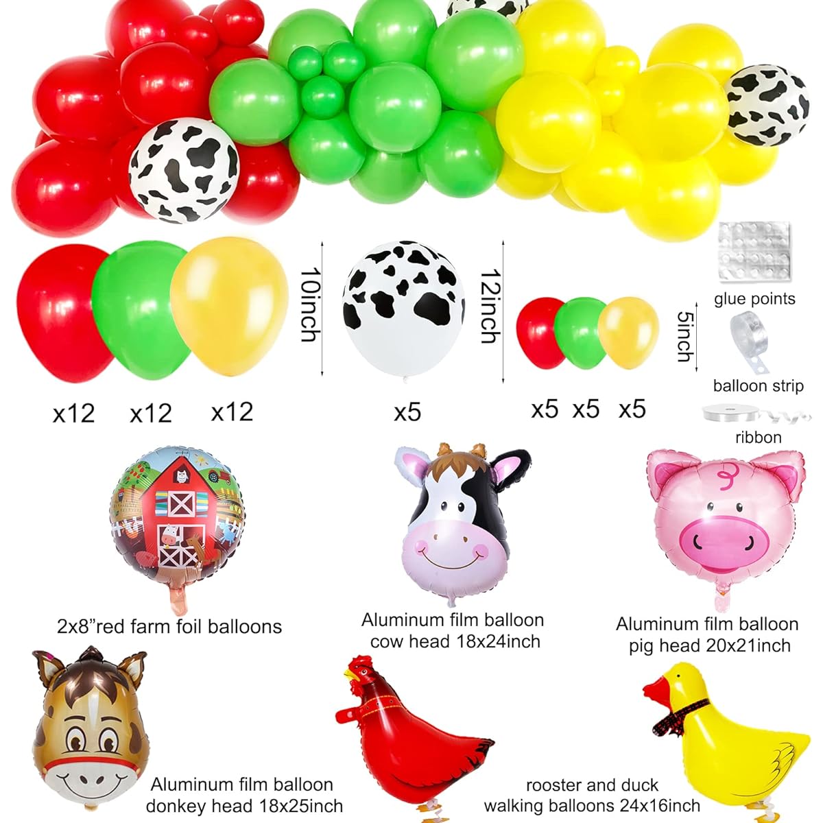 Hombae Farm Animal Birthday Party Decoration Supplies Kit Barn Banner Farm Animal Walking Balloon Cake Cupcake Topper Tablecloth for Kids