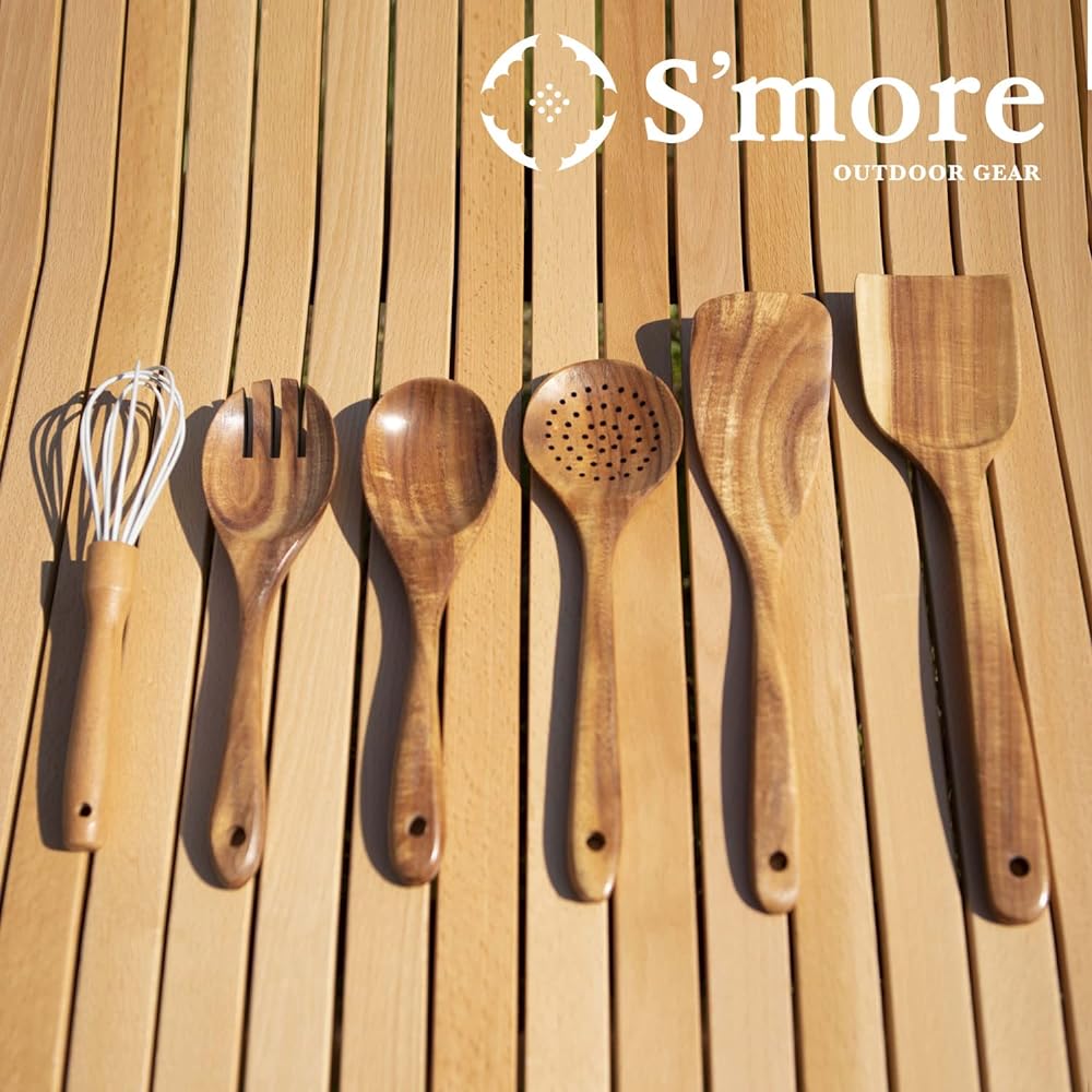 S'more Kitchen tools 7set Kitchen tools set Cooking utensils Wooden Natural Teak Cooking tools 7 piece set Beige FREE