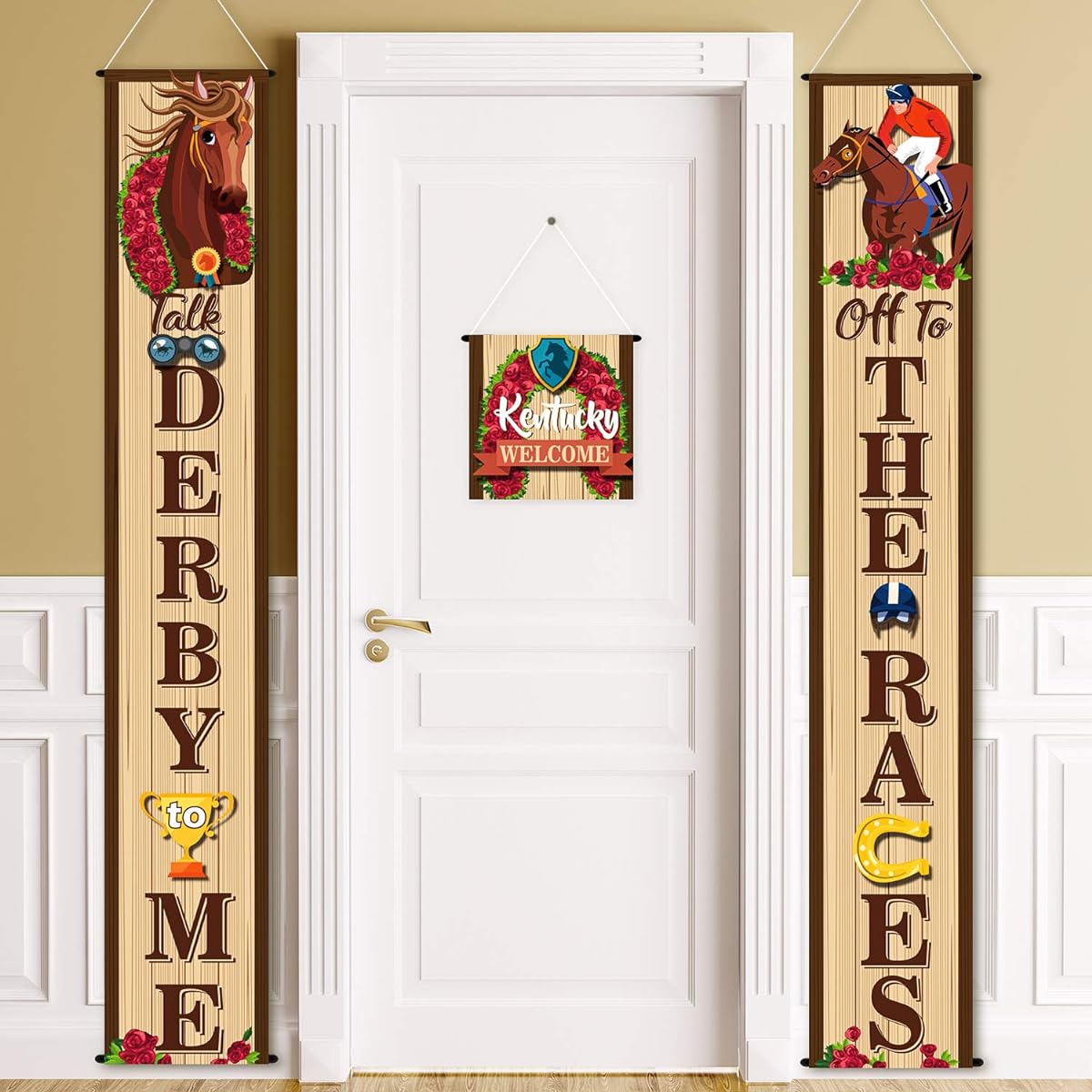 Derby Porch Sign Horse Race Party Decorations Kentucky Banner Horse Banner Derby Door Sign Welcome Flag Banner Wall Decorations Scene Setter