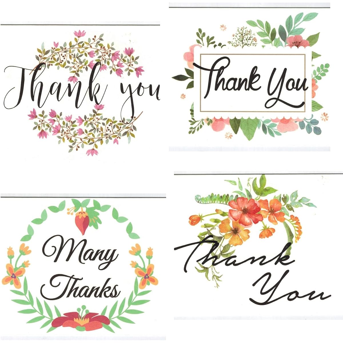 Blank Thank You Notes, Floral, Watercolor, Pack of 100, 4x6 Inch