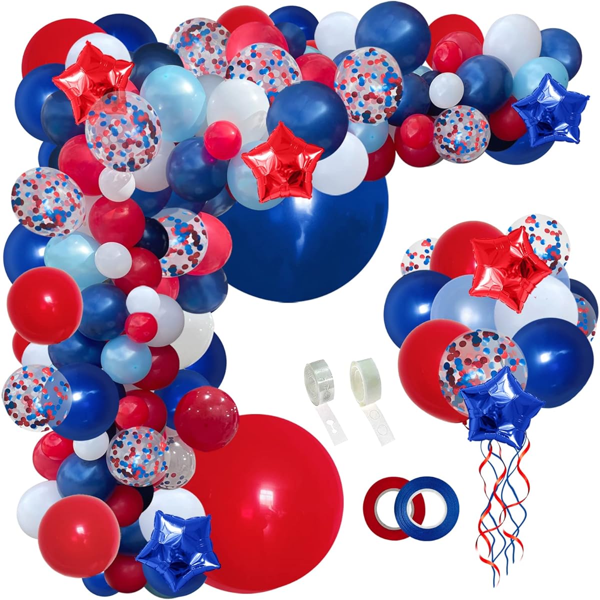 PERPAOL 140pcs Navy Blue Red White Balloon Garland Kit, Nautical Baseball Blue Theme One Birthday Party, 4th of July Patriotic Decorations Star Aluminum Foil Balloons