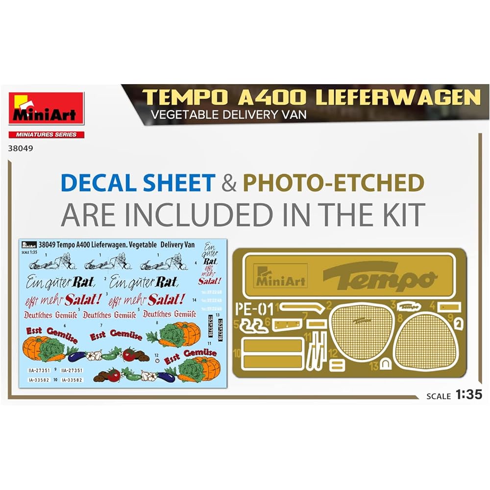 Miniart 1/35 Tempo A400 Leafer Wagen Vegetable Delivery Van Plastic Model MA38049