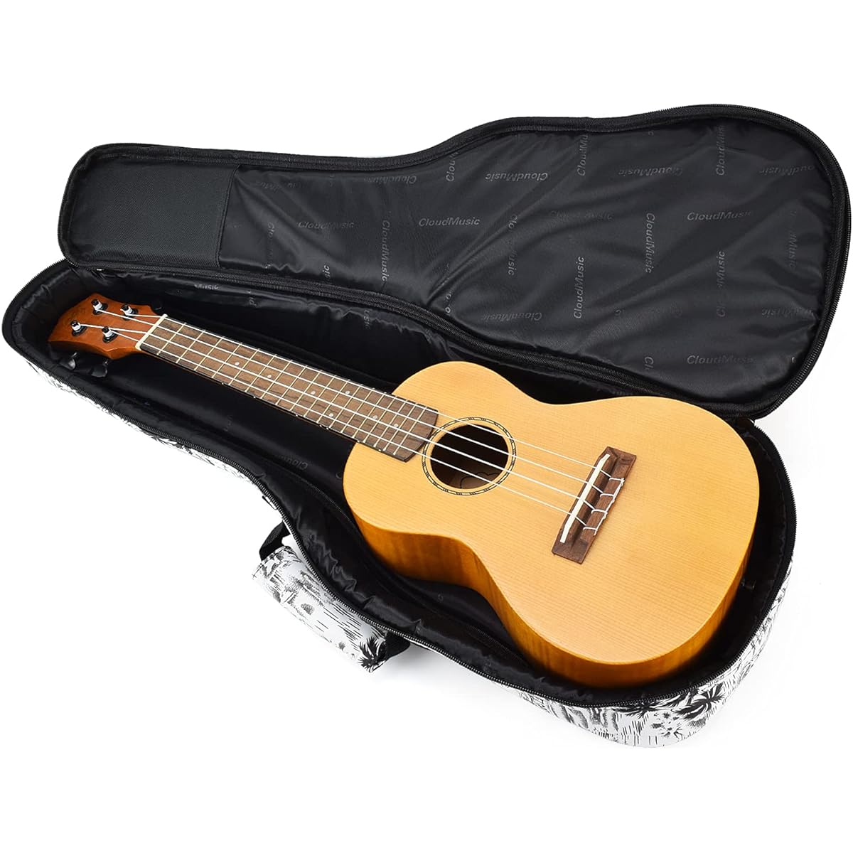 CLOUDMUSIC Ukulele Case Gig Bag Padded Backpack Baritone 30 Inch (Baritone, Hawaiian Coconut Pattern Black and White)