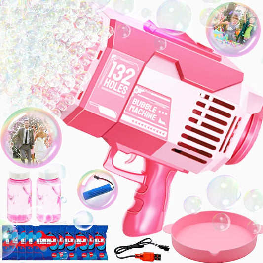 132 Holes Bubble Gun Kids Toy Bazooka Bubble Blower with Colorful Lights and Thousands of Bubbles Mega Bubble Machine Bubble Maker for Adults Toddlers Party Favors Birthday Gifts for Boys Girls Summer Outdoor