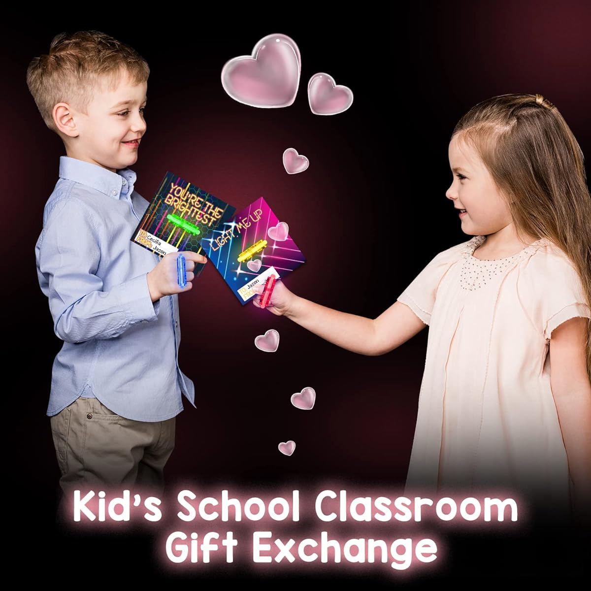 ShyLizard Valentine's Day Cards for Classroom/School, Valentine Cards with 30 Rings and 36 Glow Sticks for Kids, Valentine's Day Gifts for Classroom/School, Valentine's Day Gifts for Boys/Girls