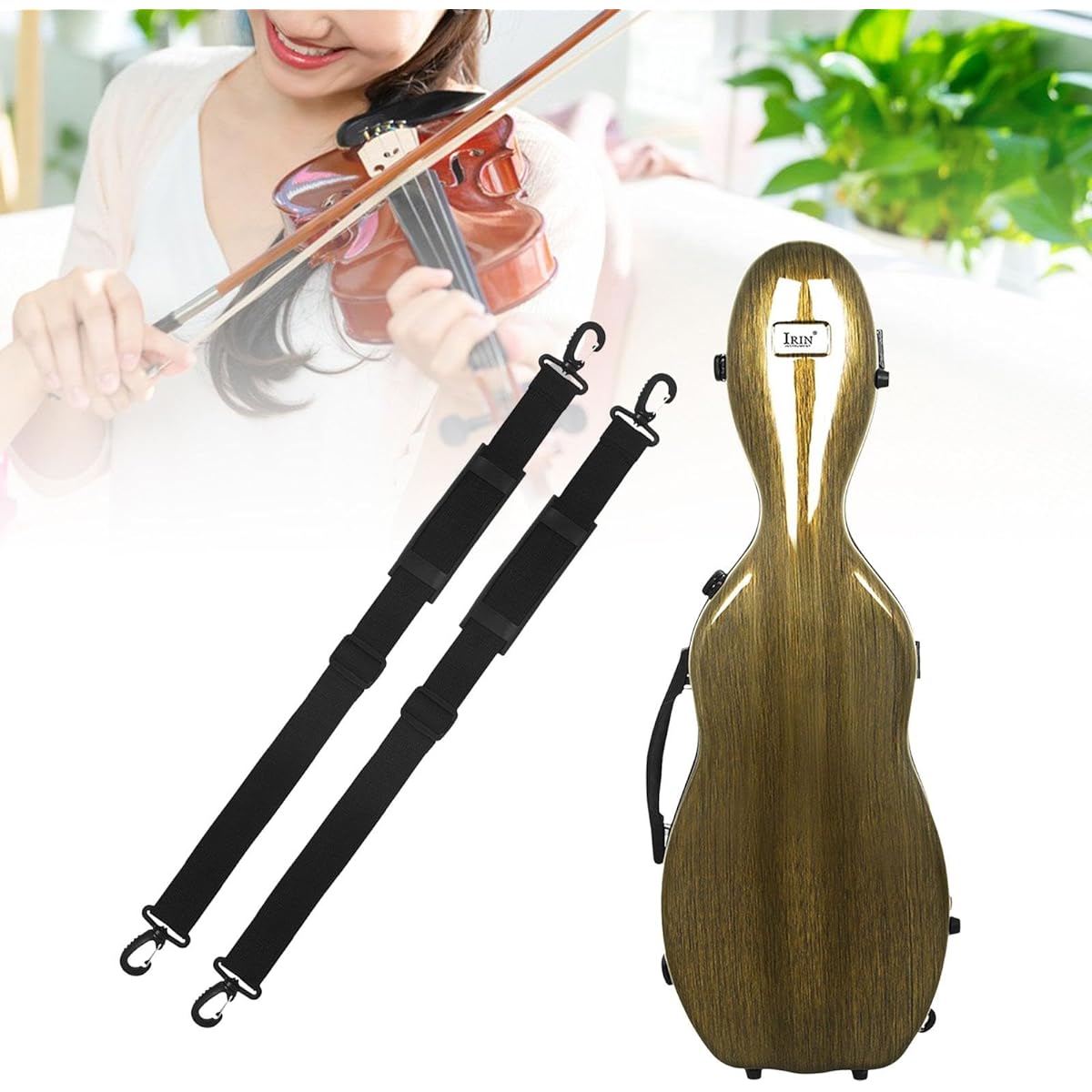 Freneci 4/4 Violin Case Built-in Thermometer Carbon Fiber Violin Storage Box Portable Violin Carrying Bag for Players, Brown
