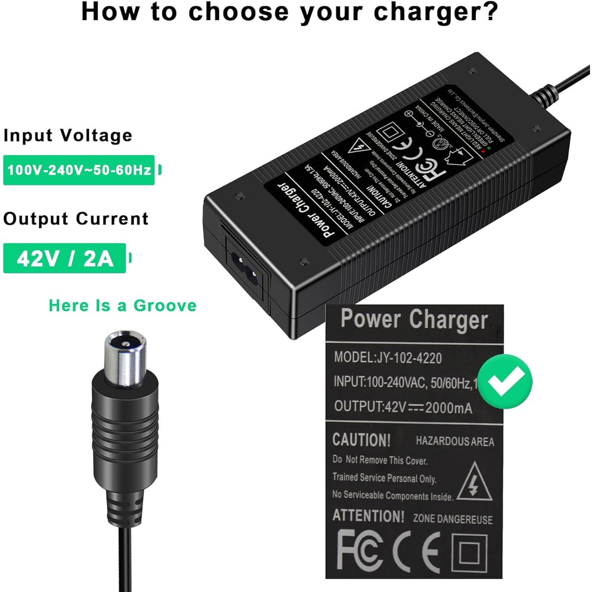 FRISATPOW 42V 2A Charger Power Adapter for 36V Li-ion Battery Compatible with Bird, Lime, Lime-S, Skip, Spin, Ninebot G30LP E22 E25 E45 ES1 ES2 AirT15 xiaomi M365 Charger